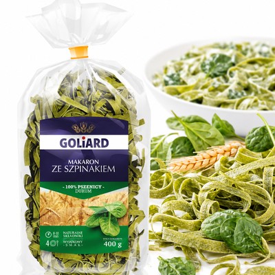 Goliard MAKARON smakowy ZE SZPINAKIEM kolorowe wstążki 400g